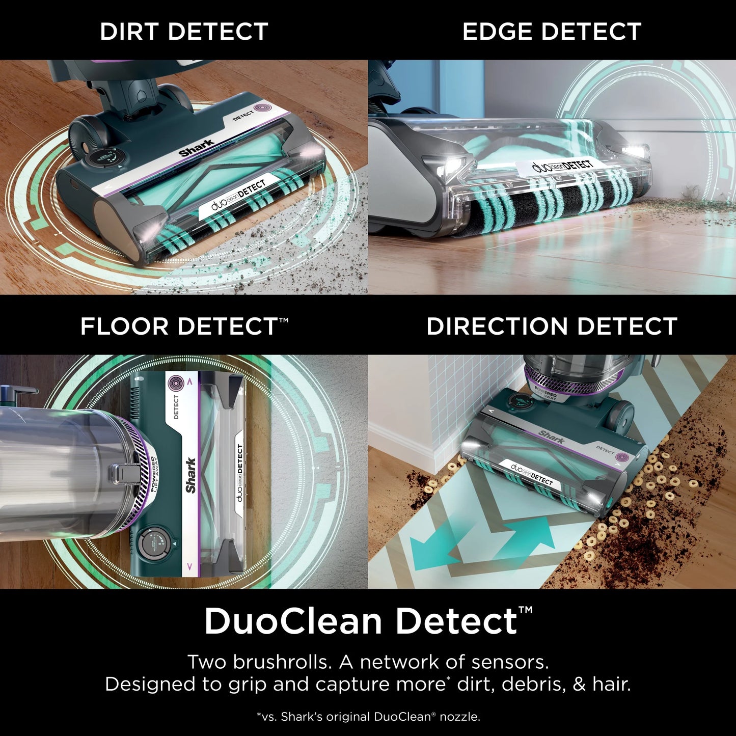 Shark POWERDETECT Upright Vacuum, Pet-Friendly, Two Brushroll System, Powerful Suction, DuoClean Detect, Self-cleaning Brushroll, Odor Neutralizer, LED Lights, AZ4000 Black/Teal